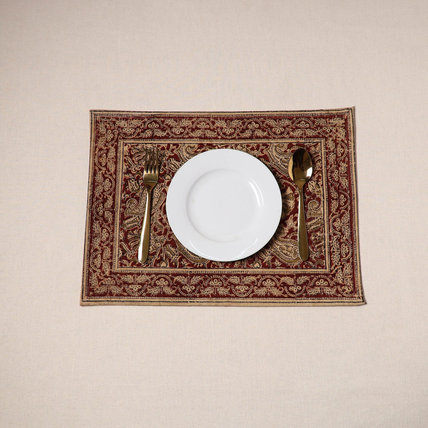 Red - natural dyed pedana kalamkari cotton table mat 12