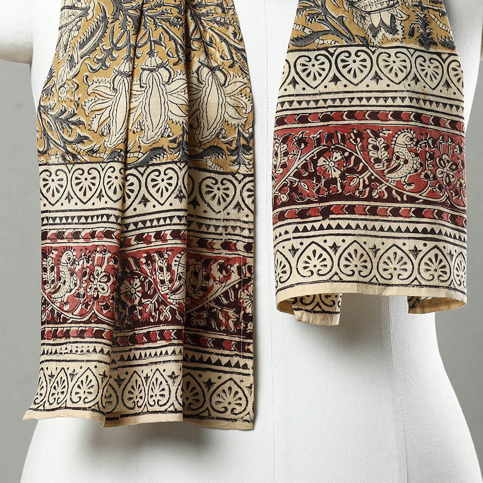 Yellow - pedana natural dyed cotton kalamkari stole 11