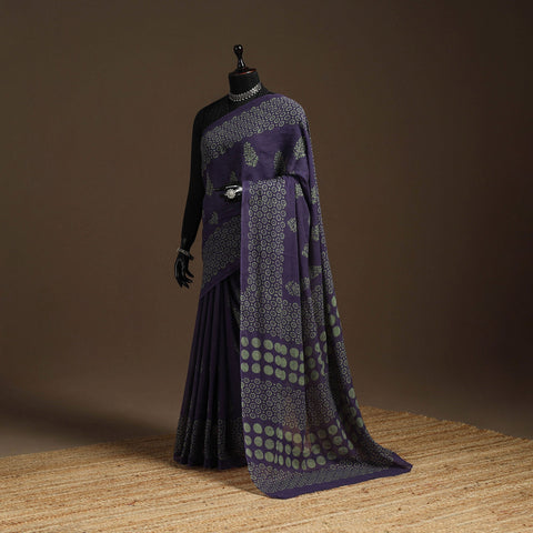 Purple - mul cotton hand batik saree 14 - handcrafted