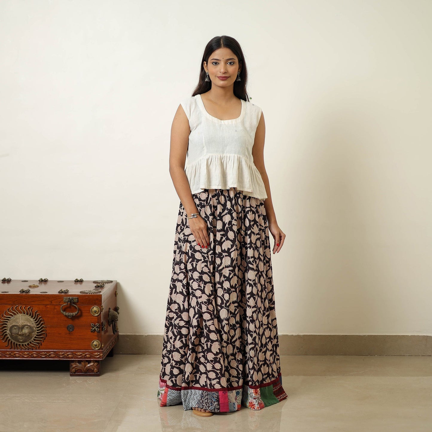 Multicolor - hand printed cotton long bagru skirt 11