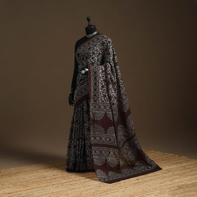 Brown - mul cotton hand batik saree 22 - handcrafted