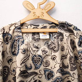 Beige Kalamkari Block Print Cotton Kids Kaftan (3-4 Years)