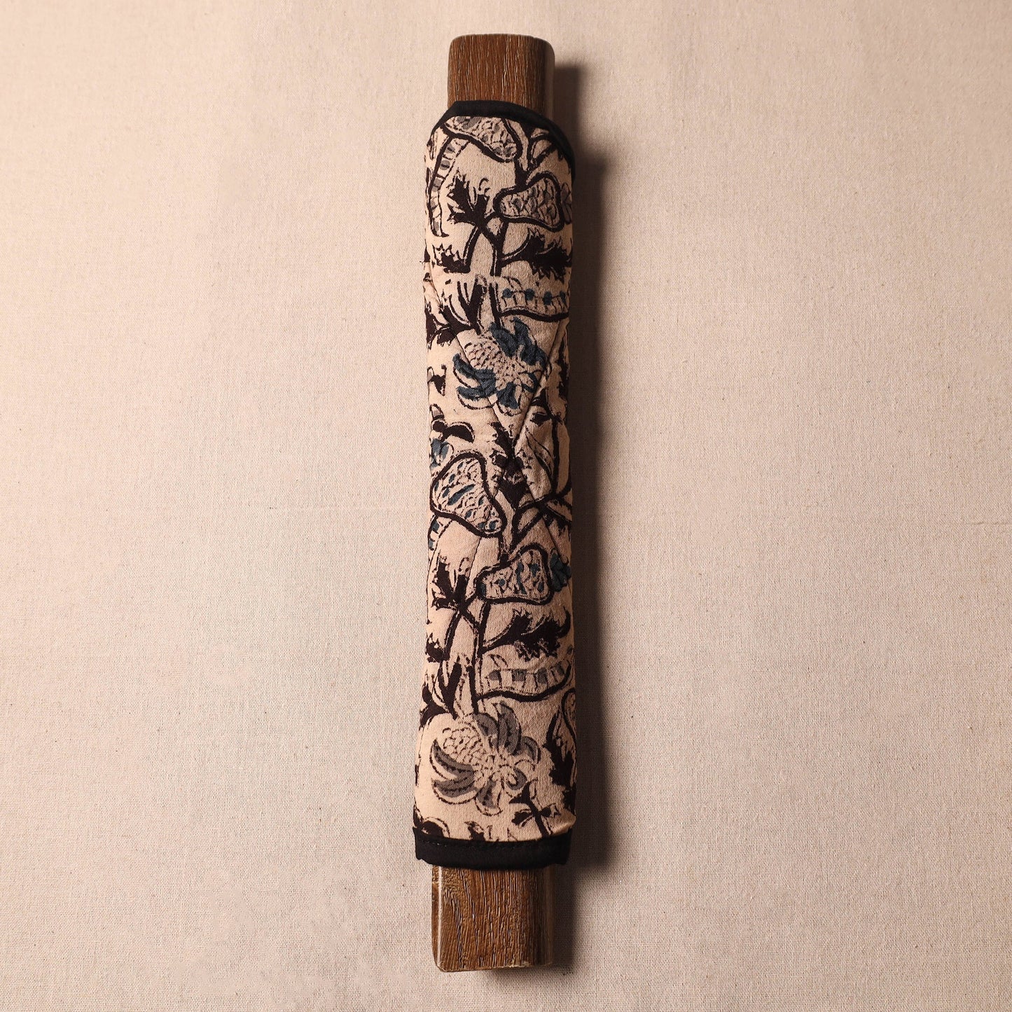 Beige Kalamkari Block Printed Fridge Top Cover with Handle Cover