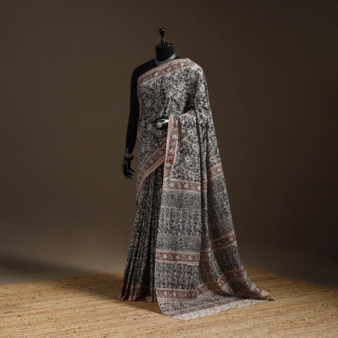 Black - natural dyed pedana cotton kalamkari saree 22