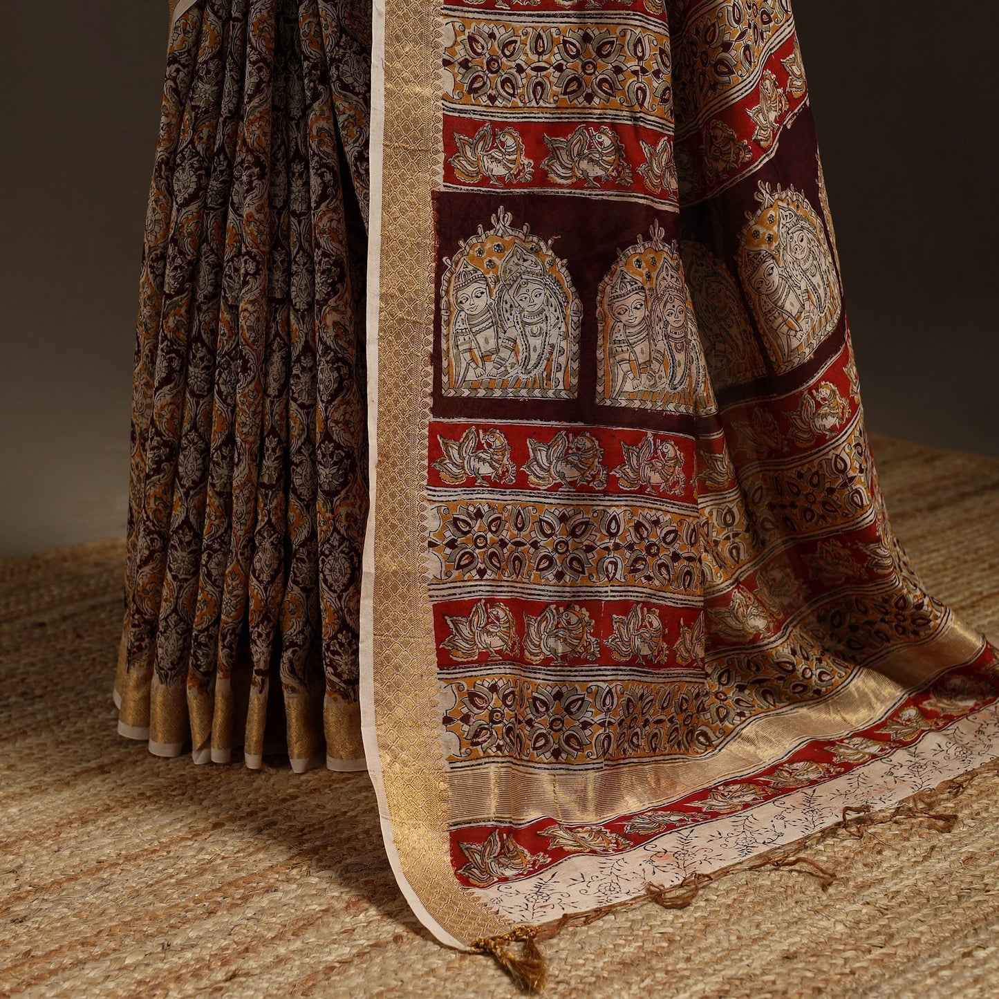 Brown - natural dyed pedana chanderi silk kalamkari saree