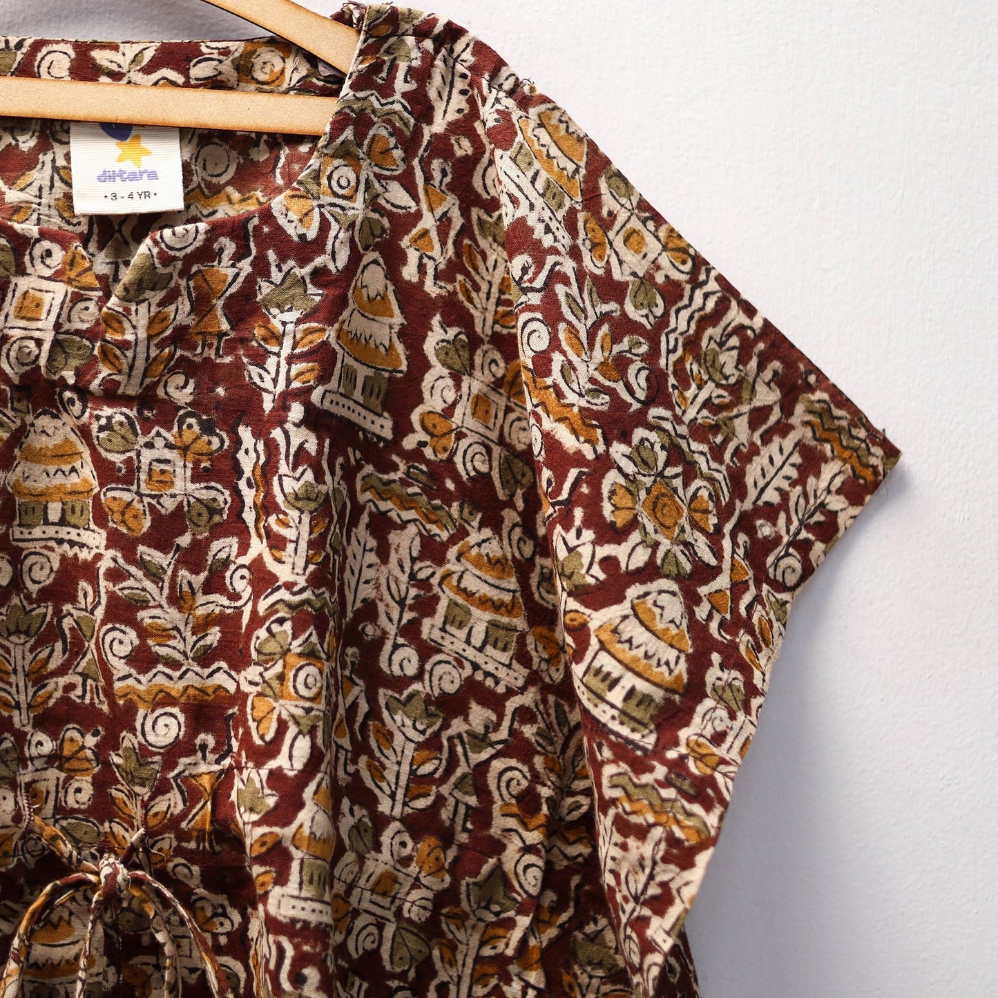 Brown Kalamkari Block Print Cotton Kids Kaftan (3-4 Years)