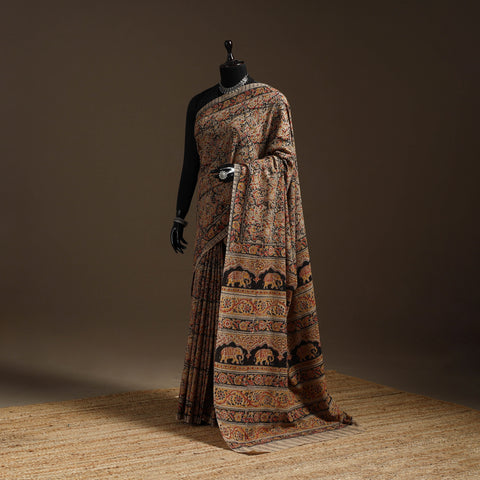 Brown - natural dyed pedana cotton kalamkari saree 26