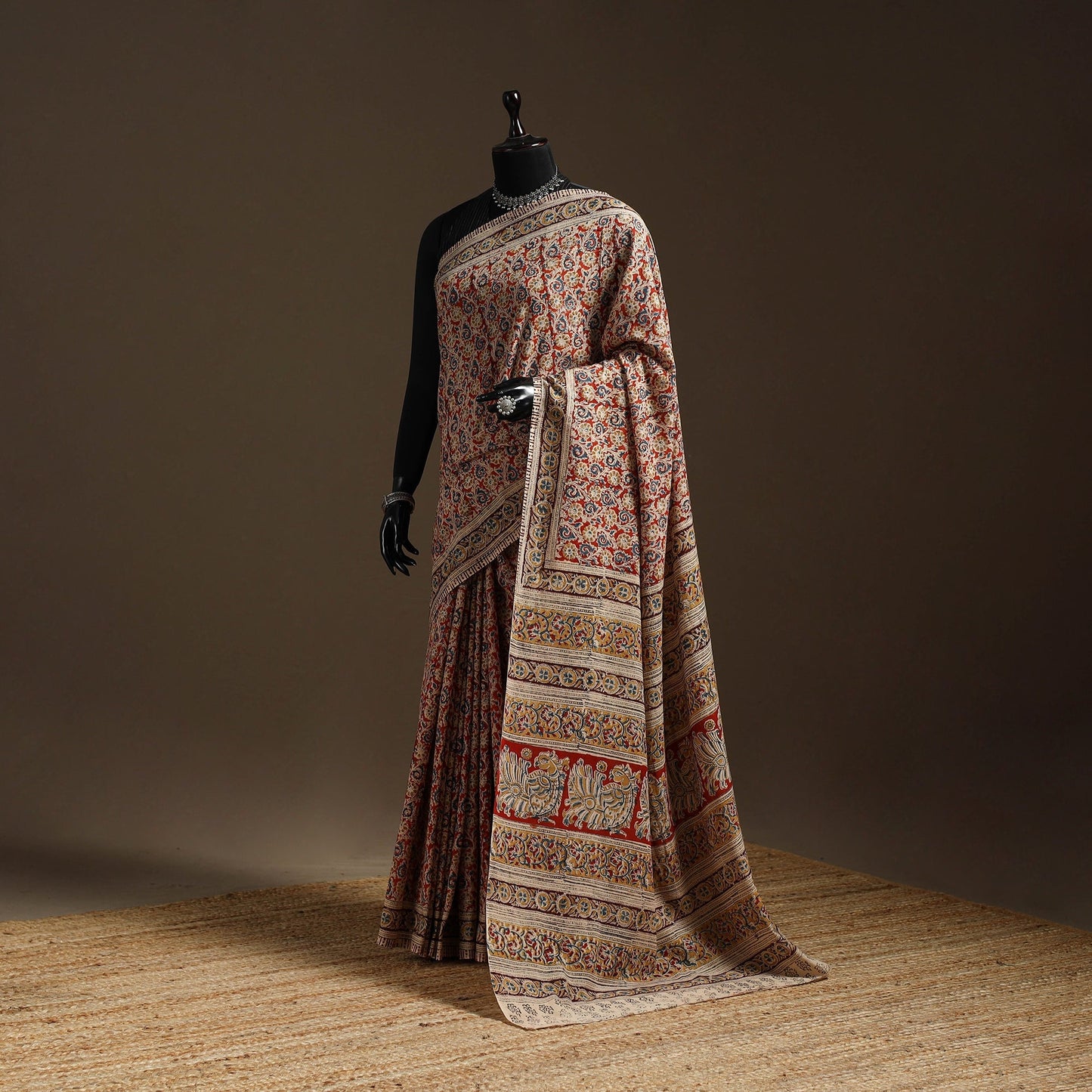 Red - natural dyed pedana cotton kalamkari saree 34