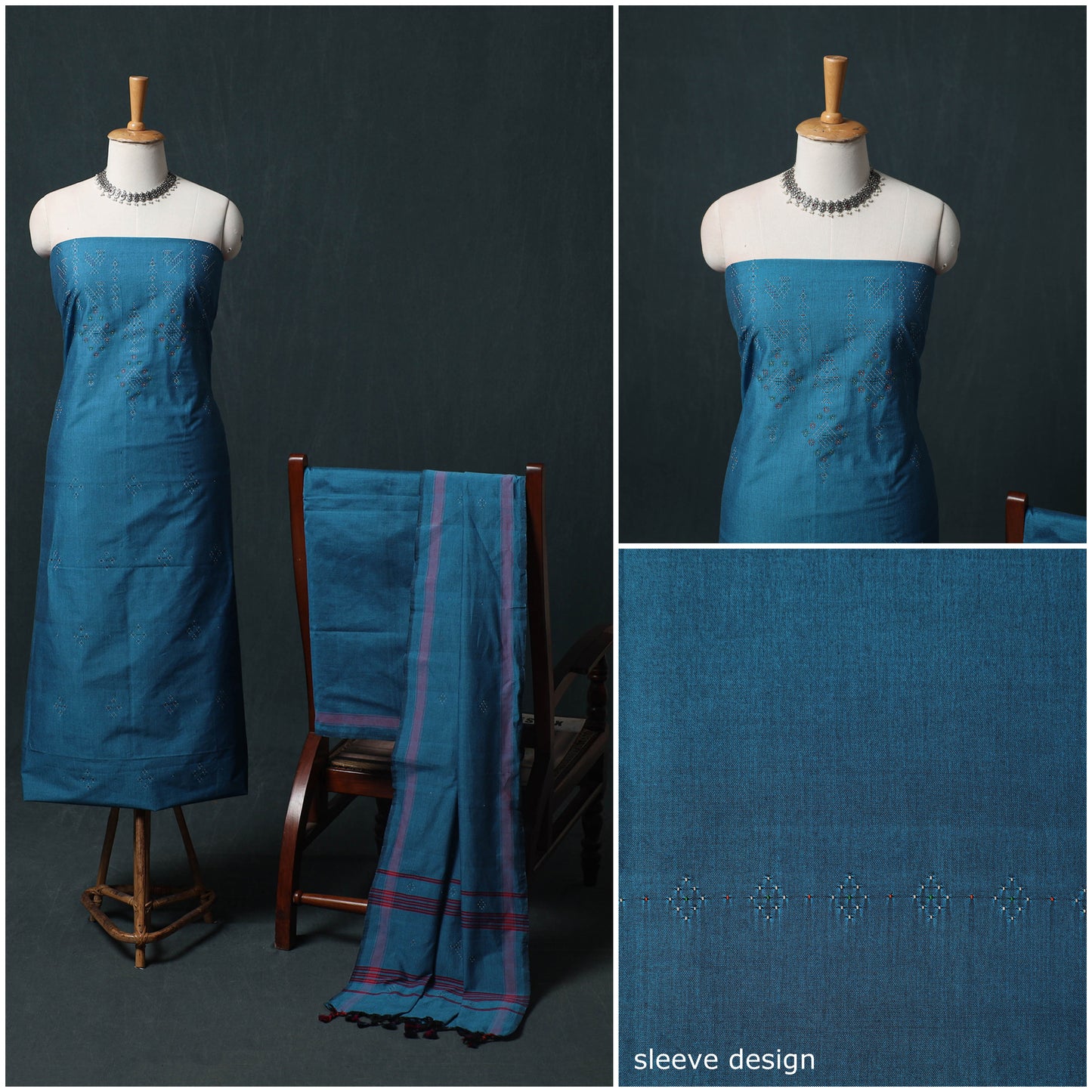 Handwoven Tangaliya Cotton 3pc Unstitched Dress Material Suit Set 09