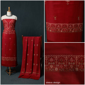 3pc Embroidered Wool Unstitched Dress Material Suit Set 11