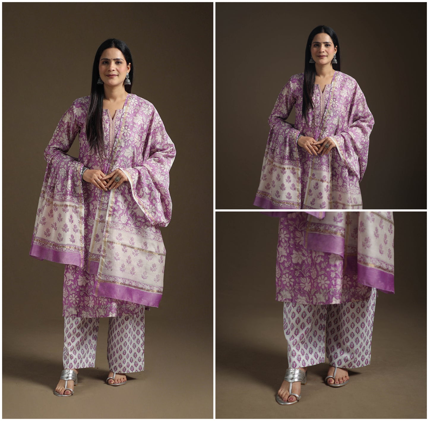 Gota Work Sanganeri Hand Block Print Chanderi Silk Suit Set with Dupatta for Women 10