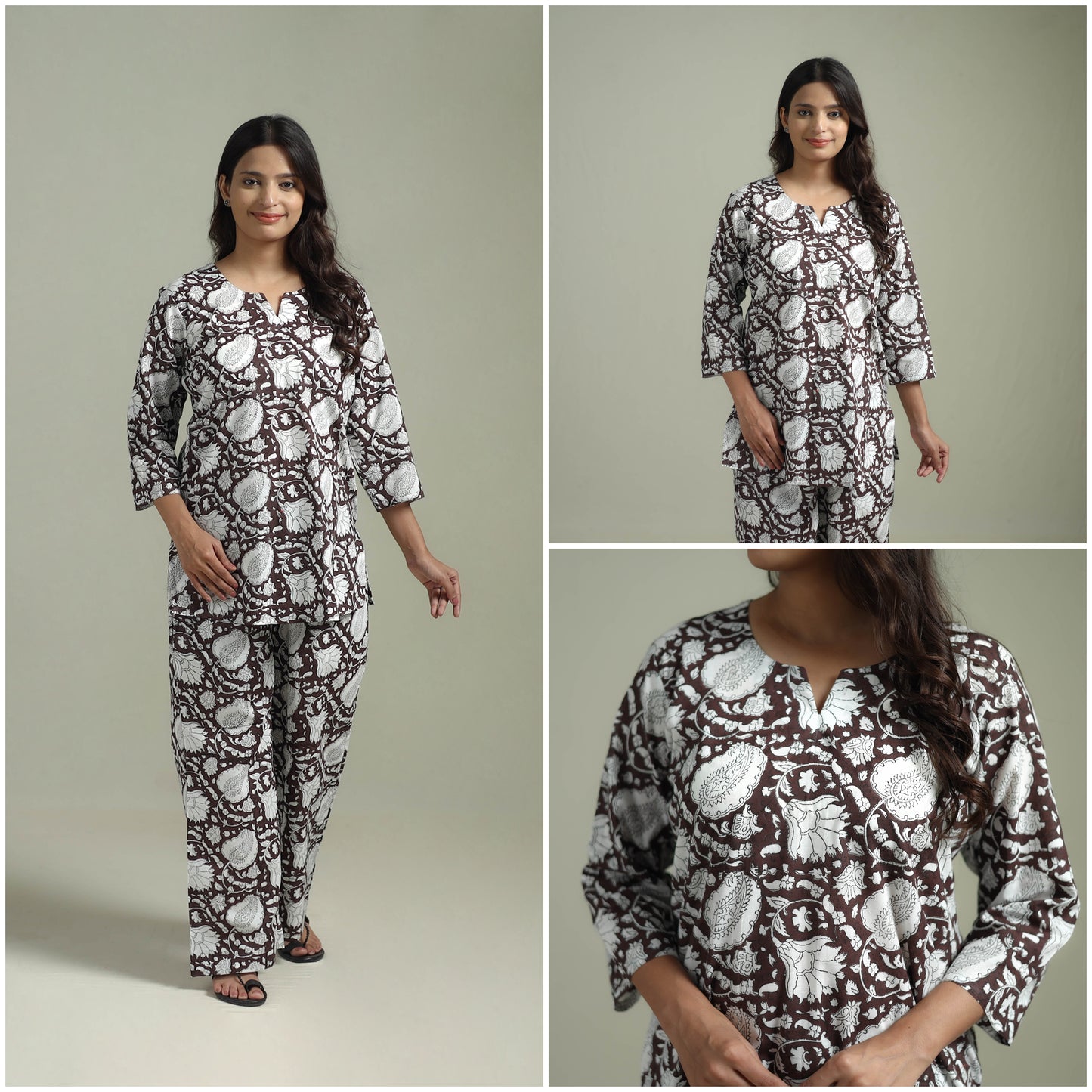 Sanganeri Floral Printed Cotton Night Suit for Women 05