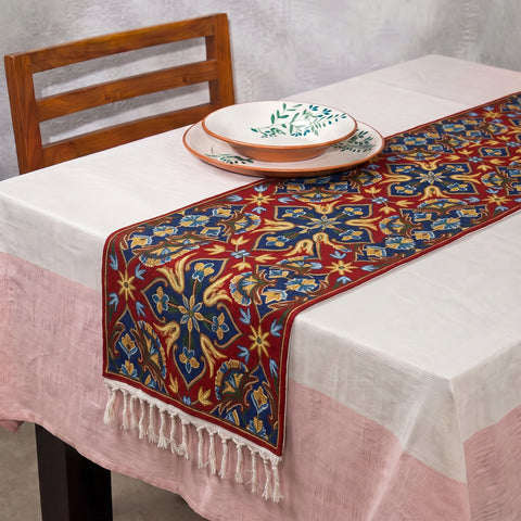 Original Kashmiri Chain Stitch Crewel Hand Embroidery Dining Table Runner (6 x 1.5 Feet) 29