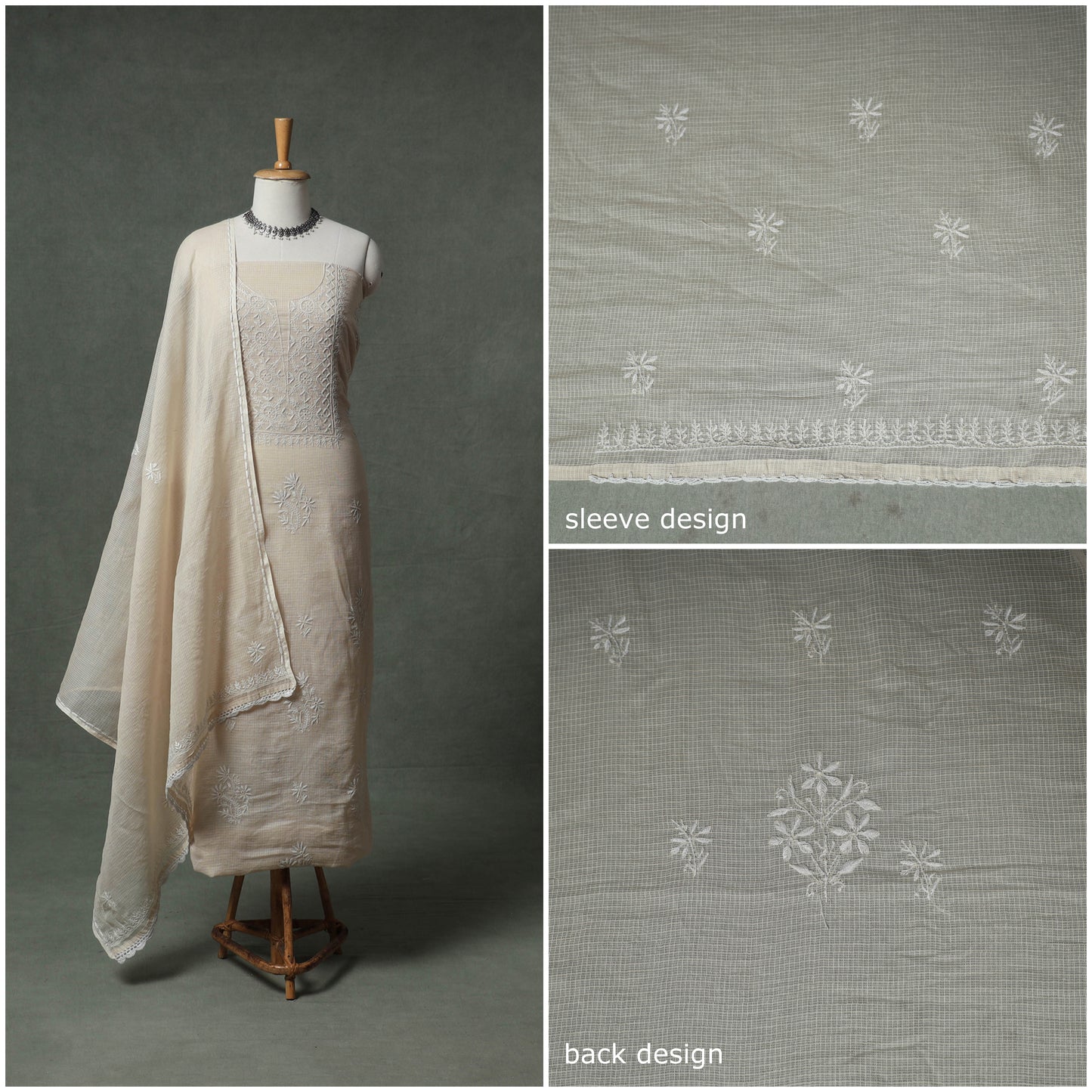 Lucknowi Chikankari Kota Doria Cotton Unstitched Dress Material: Kurta with Dupatta 23