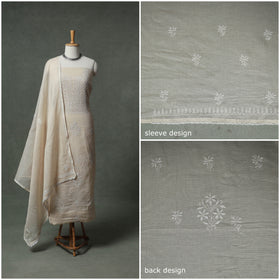 Lucknowi Chikankari Kota Doria Cotton Unstitched Dress Material: Kurta with Dupatta 23