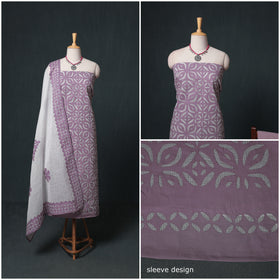 Barmer Applique Cutwork Kota Doria Cotton Unstitched Dress Material: Kurta, Bottom & Dupatta 09