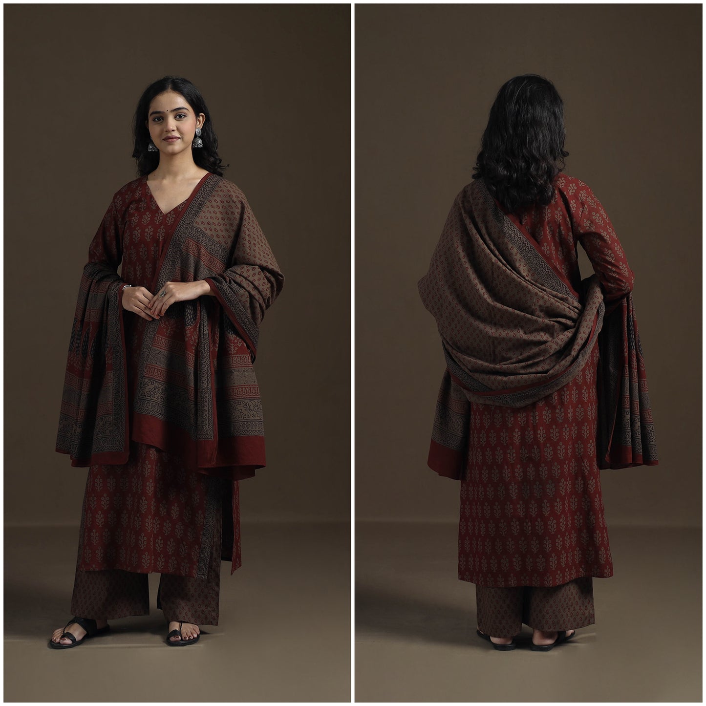 Natural Dyed Hand Block Bagh Print Cotton Suit Set with Dupatta for Women 31