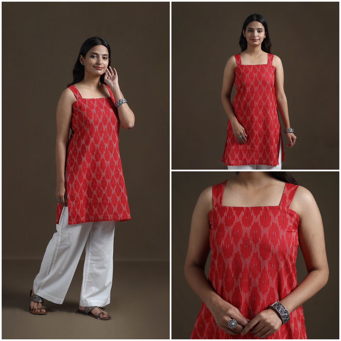 Pochampally Ikat Cotton Sleeveless Short Kurta for Women 29