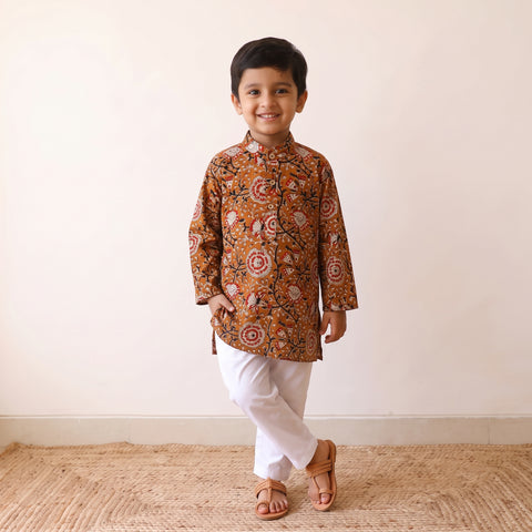 Orange - Kids Pure Cotton Kurta in Bagru Block Prints (2-3 Years)  78