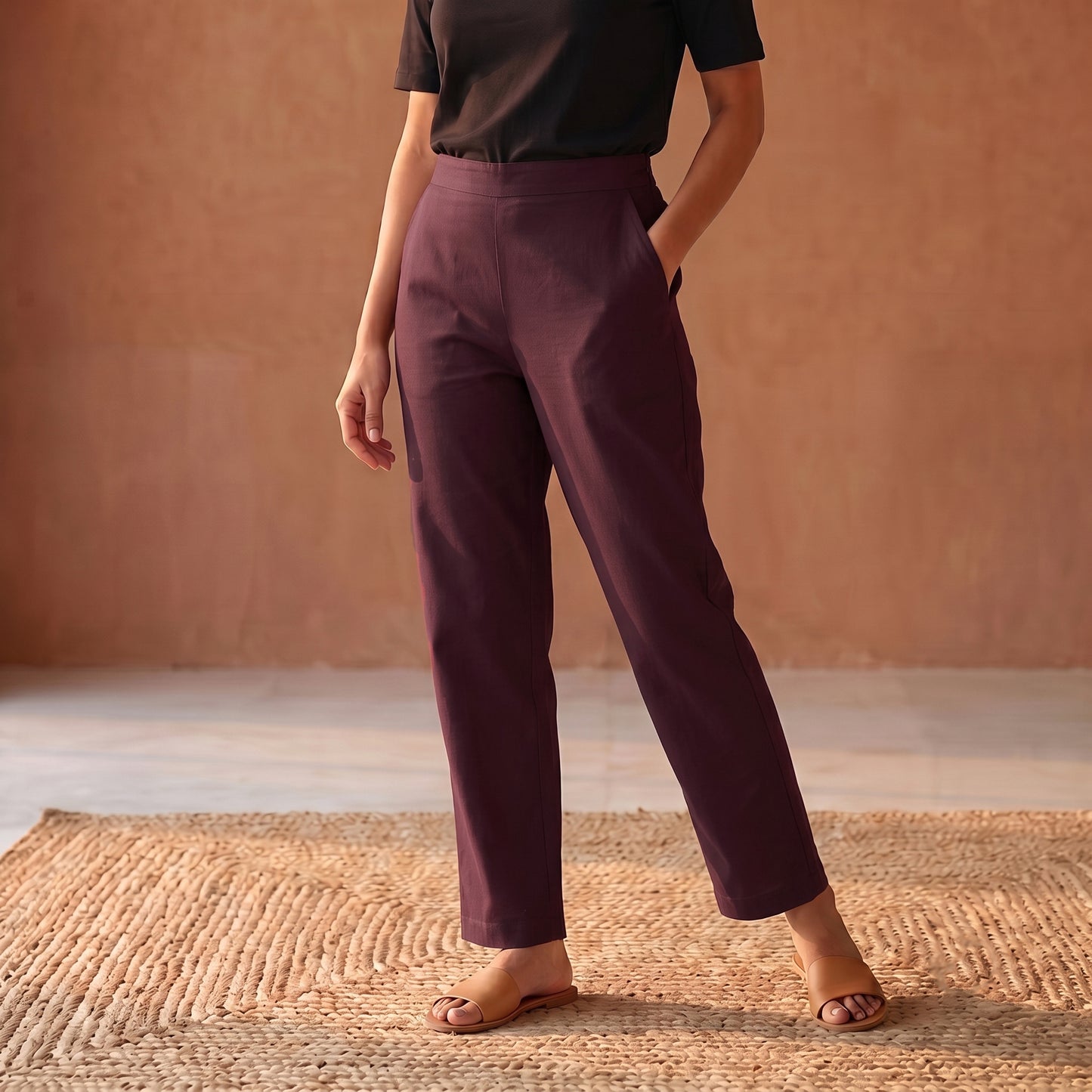 Elastic Waist Cotton Plain Palazzo for Women 34