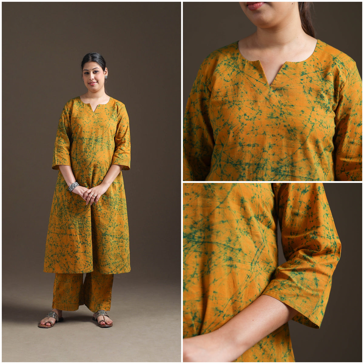 Hand Batik Print Cotton A-Line Kurta with Palazzo Set for women 01