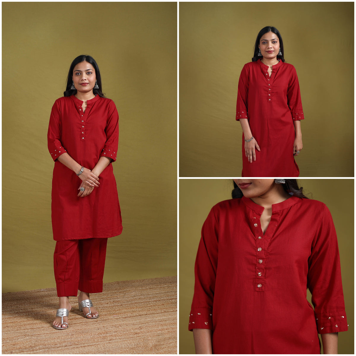 Sequin Work Flex Cotton Plain Straight Kurta with Pant Set for women 06