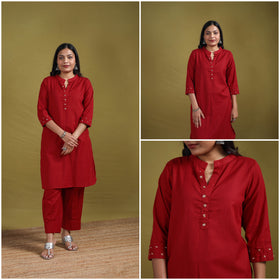 Sequin Work Flex Cotton Plain Straight Kurta with Pant Set for women 06