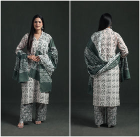 Hand Batik Print Cotton Suit Set with Dupatta for Women 15