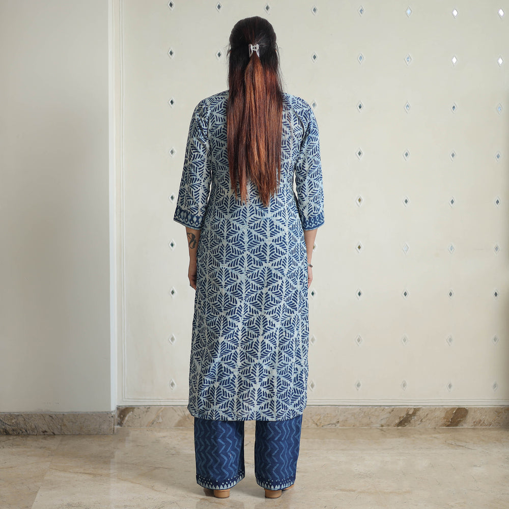 Blue - Hand Block Print Indigo Bagru Cotton Suit Set 03