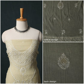 Mul Chanderi Semi Stitched Hand Embroidered 2pc Chikankari Kurta Set 06