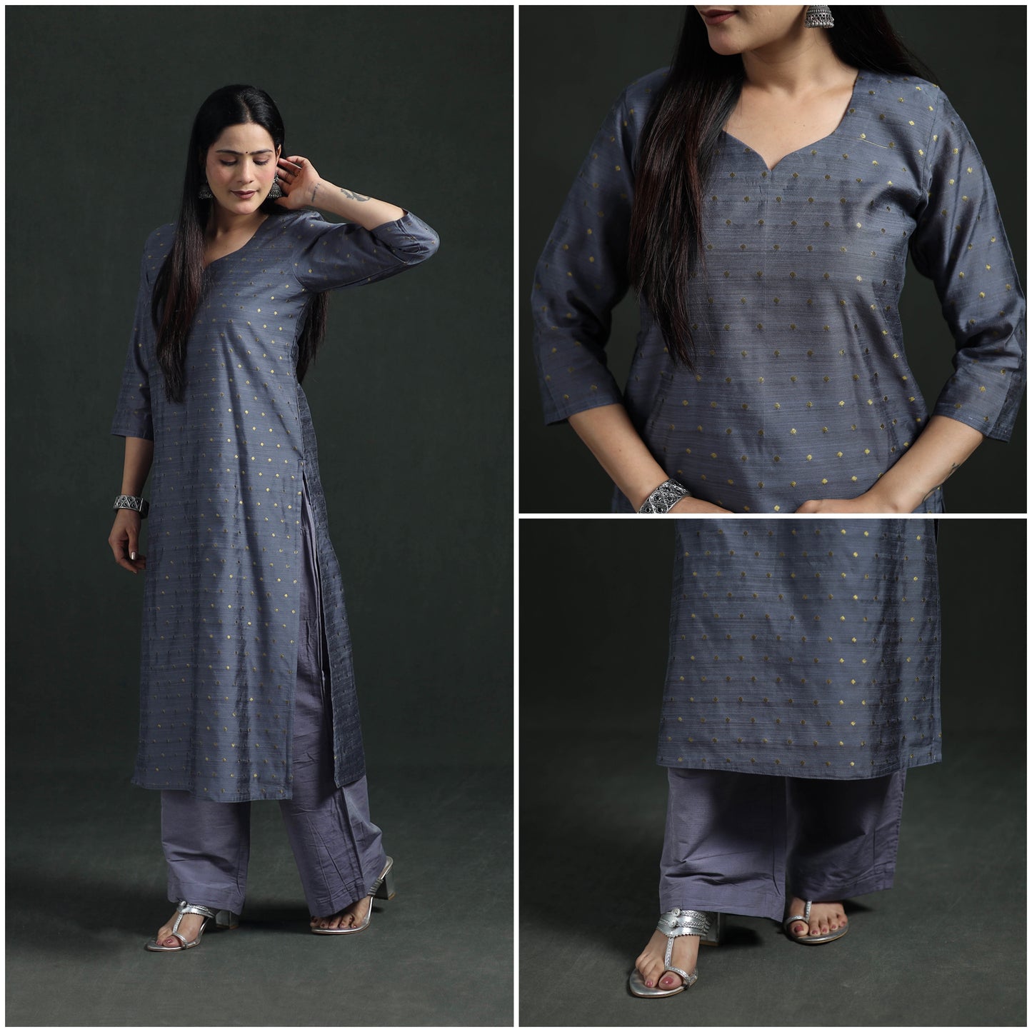 Spun Dupion Viscose Silk Zari Buti Straight Kurta with Palazzo Set for women 02