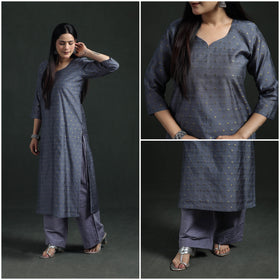 Spun Dupion Viscose Silk Zari Buti Straight Kurta with Palazzo Set for women 02