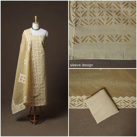 Applique Cutwork Cotton Unstitched Dress Material: Kurta, Bottom & Dupatta 09