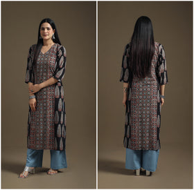 Hand Block Print Cotton Straight Long Ajrakh Kurta for Women 12