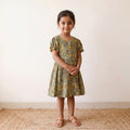 Green - pure cotton girls frock dress in sanganeri floral