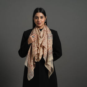Beige Block Print Pedana Kalamkari Wool Stole