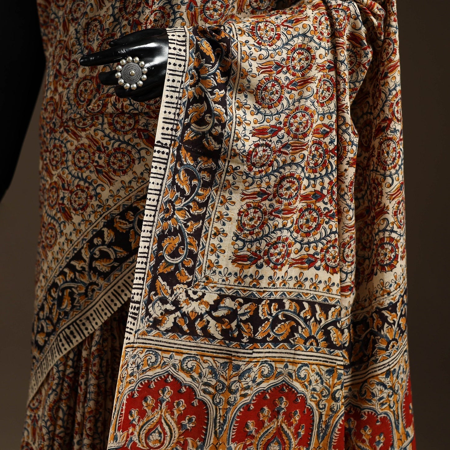 Red - natural dyed pedana cotton kalamkari saree 27