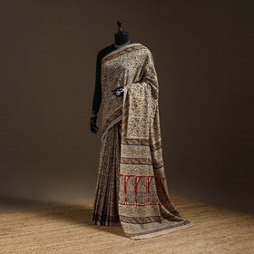 Beige - natural dyed pedana cotton kalamkari saree 32