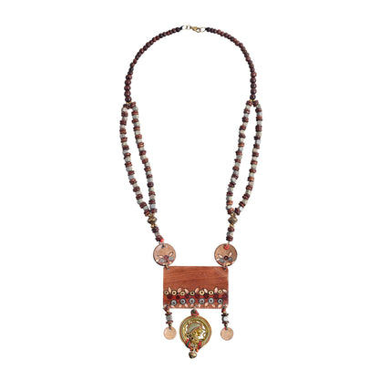 Rustic Charm: Handcrafted Wooden Necklace with Brass