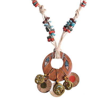 Boho Chic: Multicolour Round Pendant Handcrafted Necklace