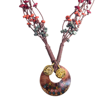 Controlled Chaos: Handcrafted Wooden Loop Necklace in Maroon