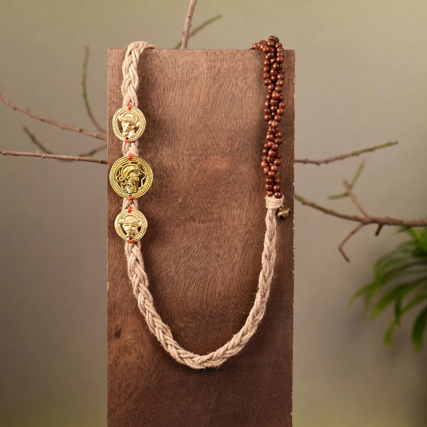 Boho Chic: Handcrafted Jute Necklace with Brass Figures