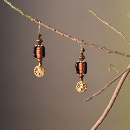 Boho Beauty: Handcrafted Wooden Beaded Earrings with Hanging Brass