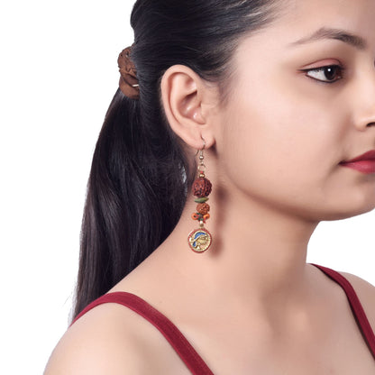Divine Fusion: Handcrafted Wooden & Rudraksha Earrings
