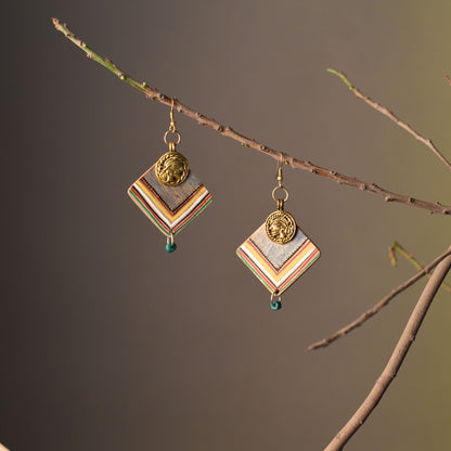 Boho Chic: Handcrafted Wooden Earrings with Brass Motifs