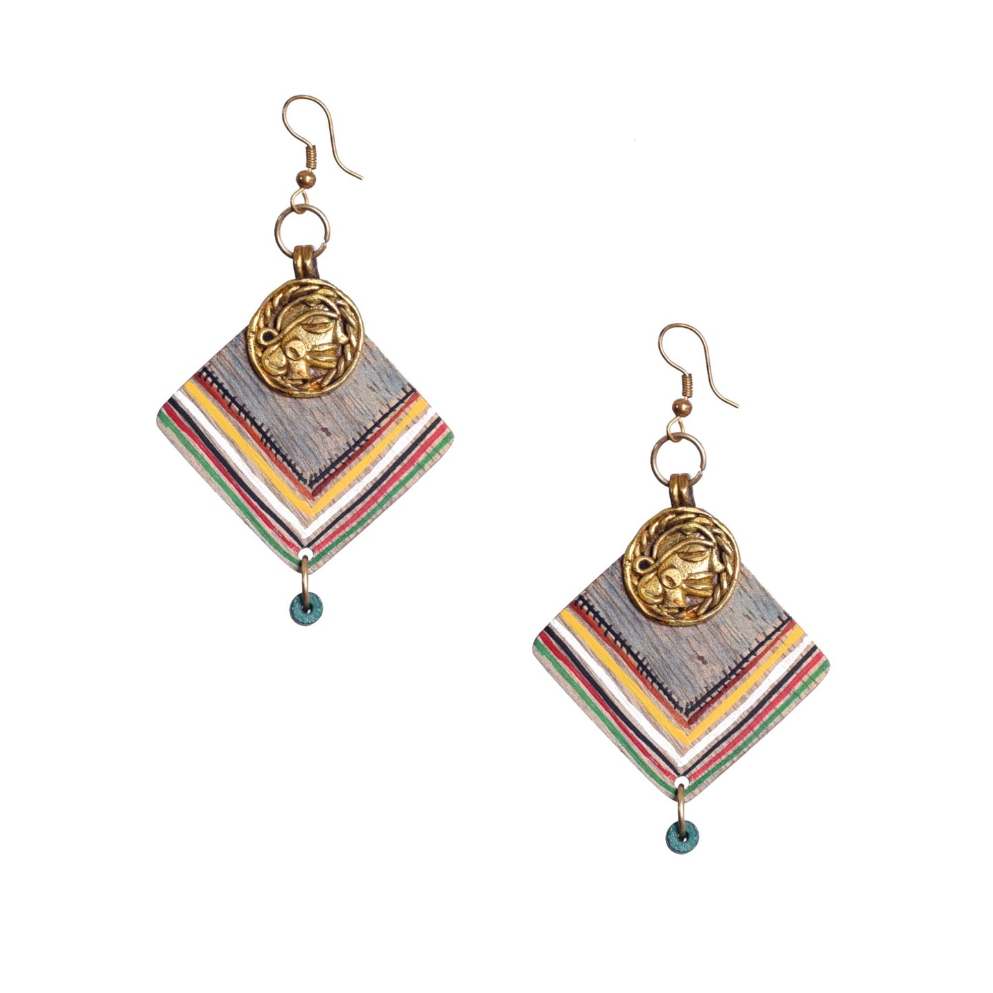 Boho Chic: Handcrafted Wooden Earrings with Brass Motifs