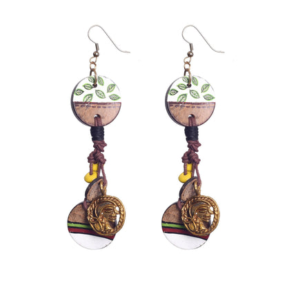 Boho Chic: Hanging Brass Wooden Earrings with Leaf Designs