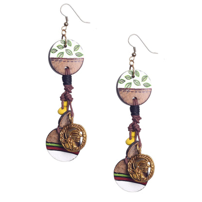 Boho Chic: Hanging Brass Wooden Earrings with Leaf Designs