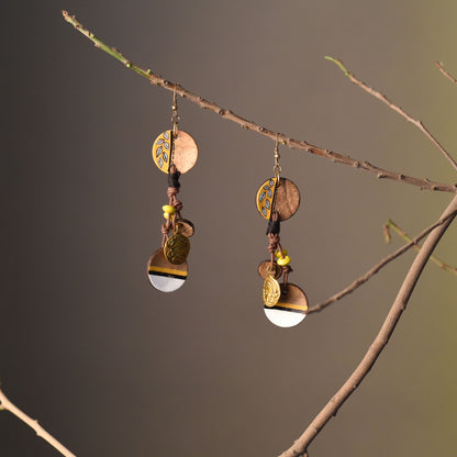 Boho Chic: Hanging Brass Wooden Earrings
