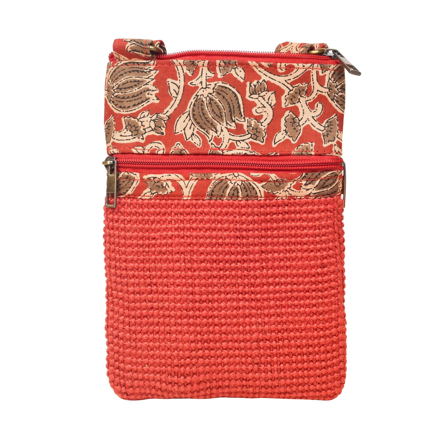Kalamkari Red Sling Bag in Structered Jute Fabric